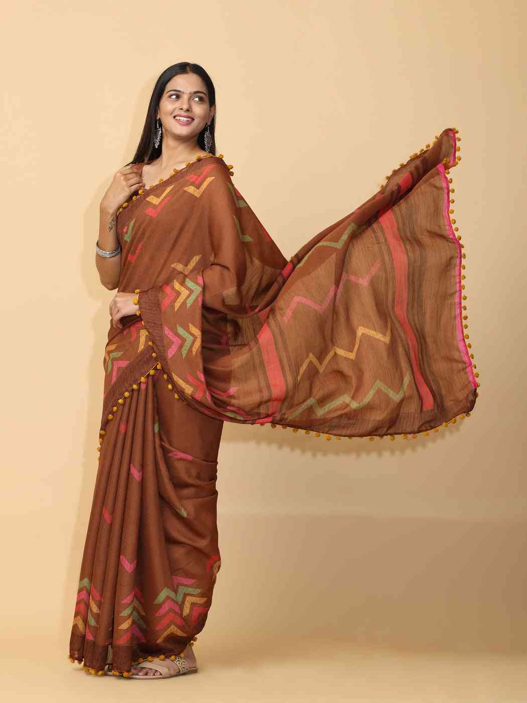 Pure Slab Cotton Trendy Block Print Designer Saree