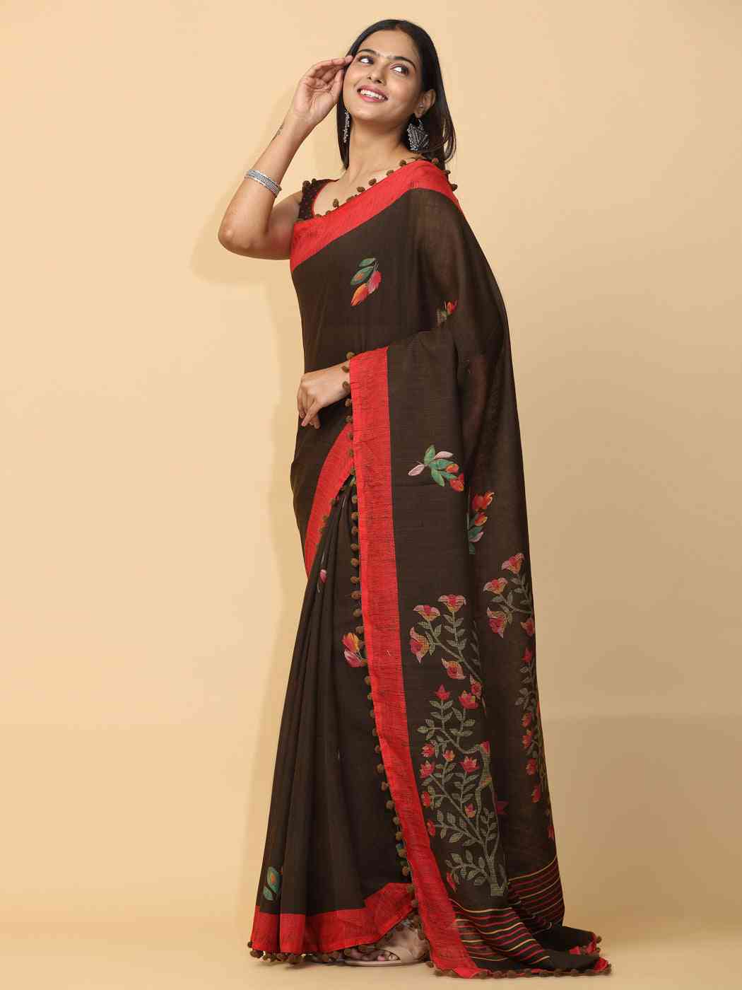 Pure Slab Cotton Trendy Block Print Designer Saree