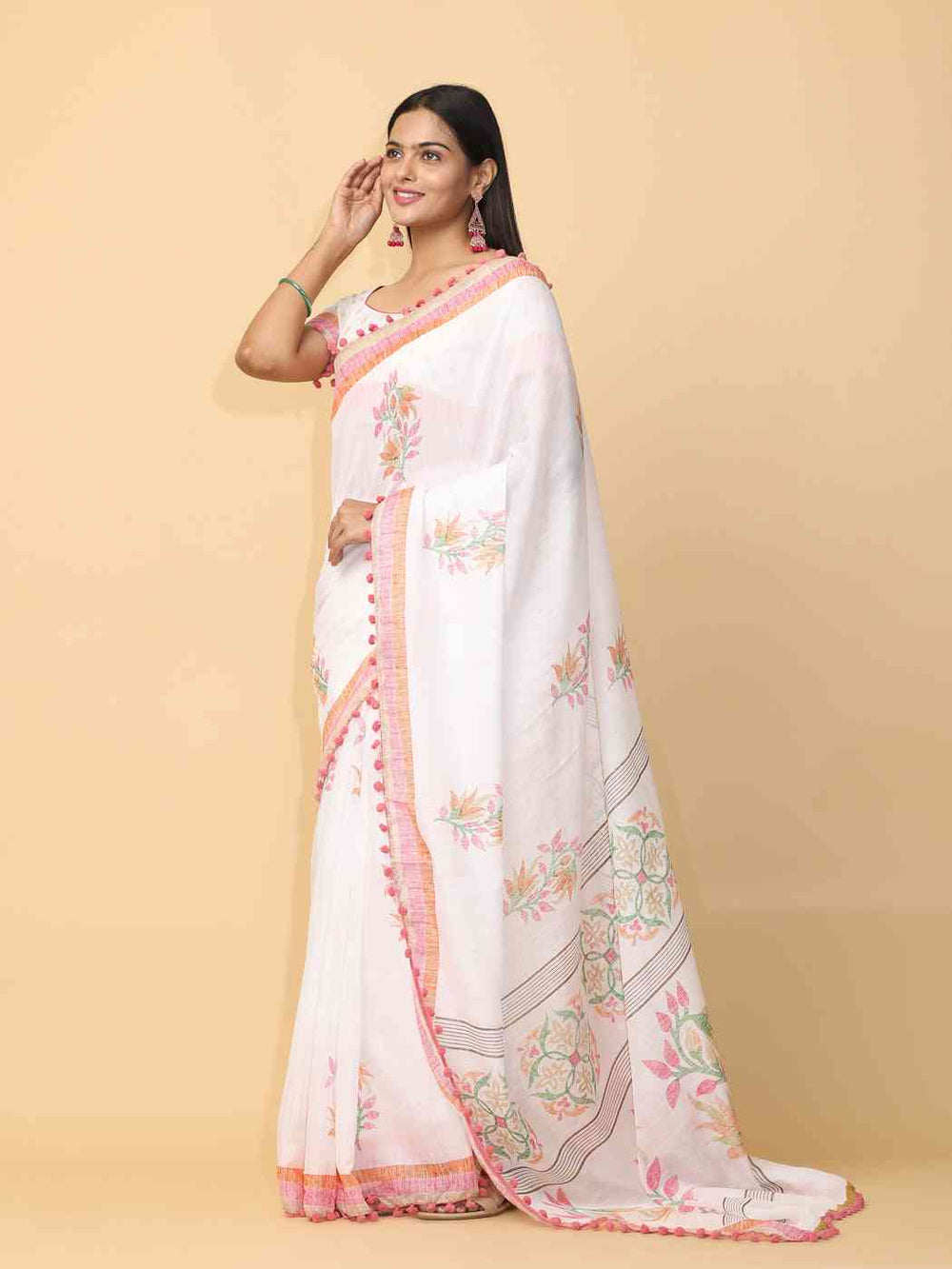 Pure Slab Cotton Trendy Block Print Designer Saree