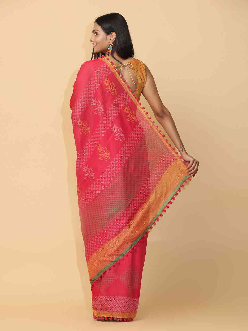 Pure Slab Cotton Trendy Block Print Designer Saree