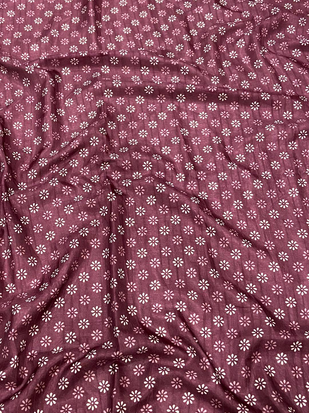 Dark Mauve Leaf Print Ghicha Handloom Saree
