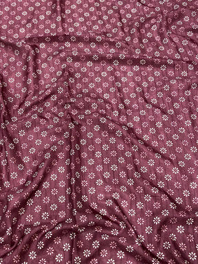 Dark Mauve Leaf Print Ghicha Handloom Saree