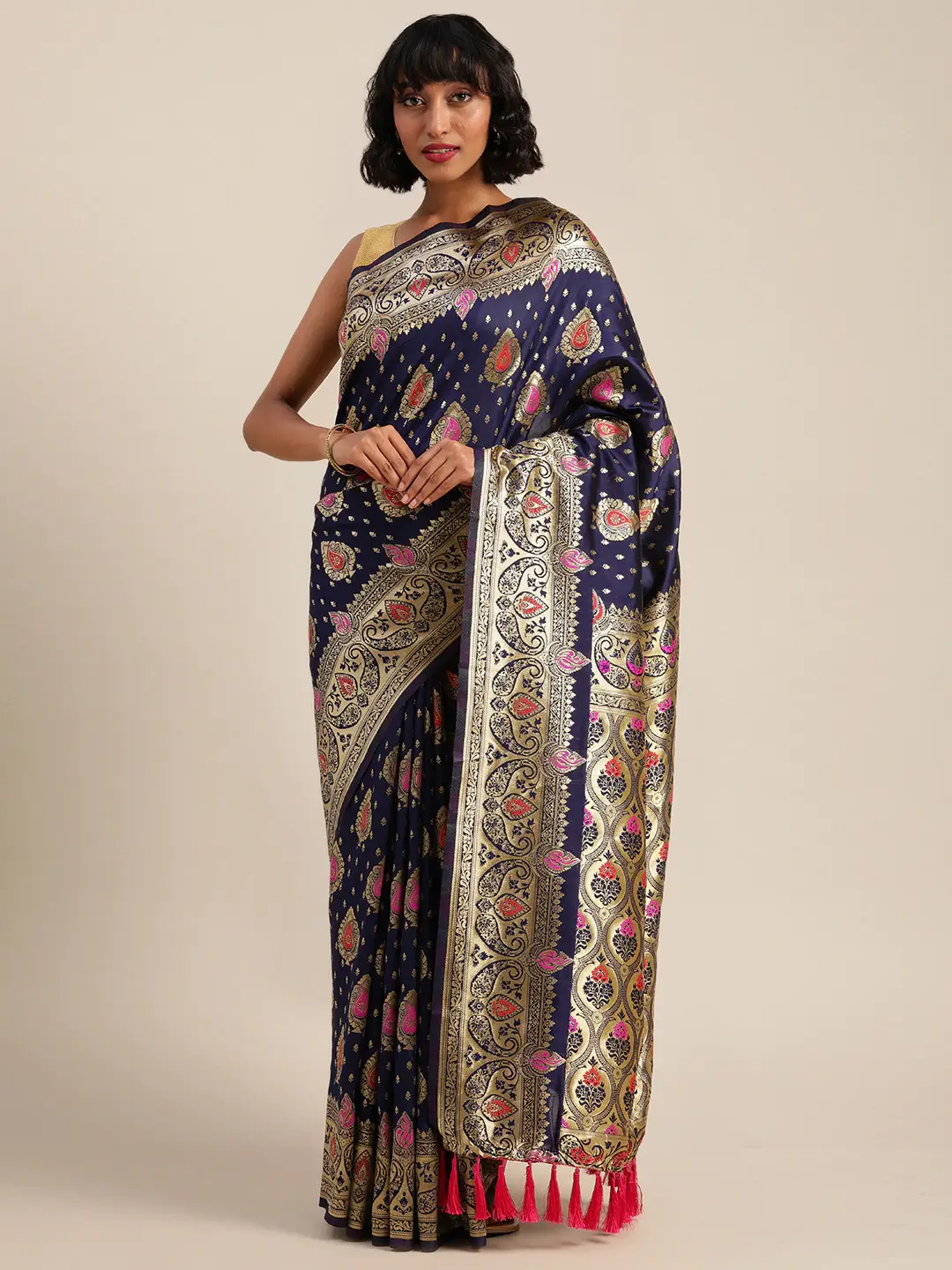 Banarasi Silk Saree with Paisley Print & Zari Border