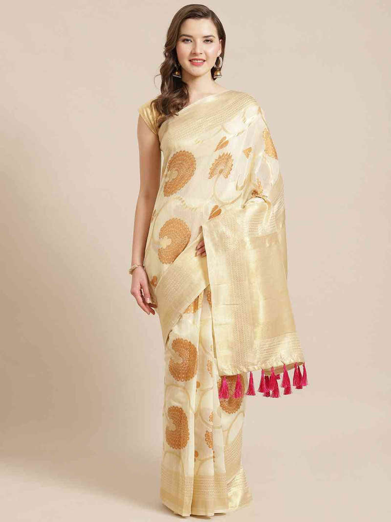 Stylish Cotton Blend Woven Design Saree