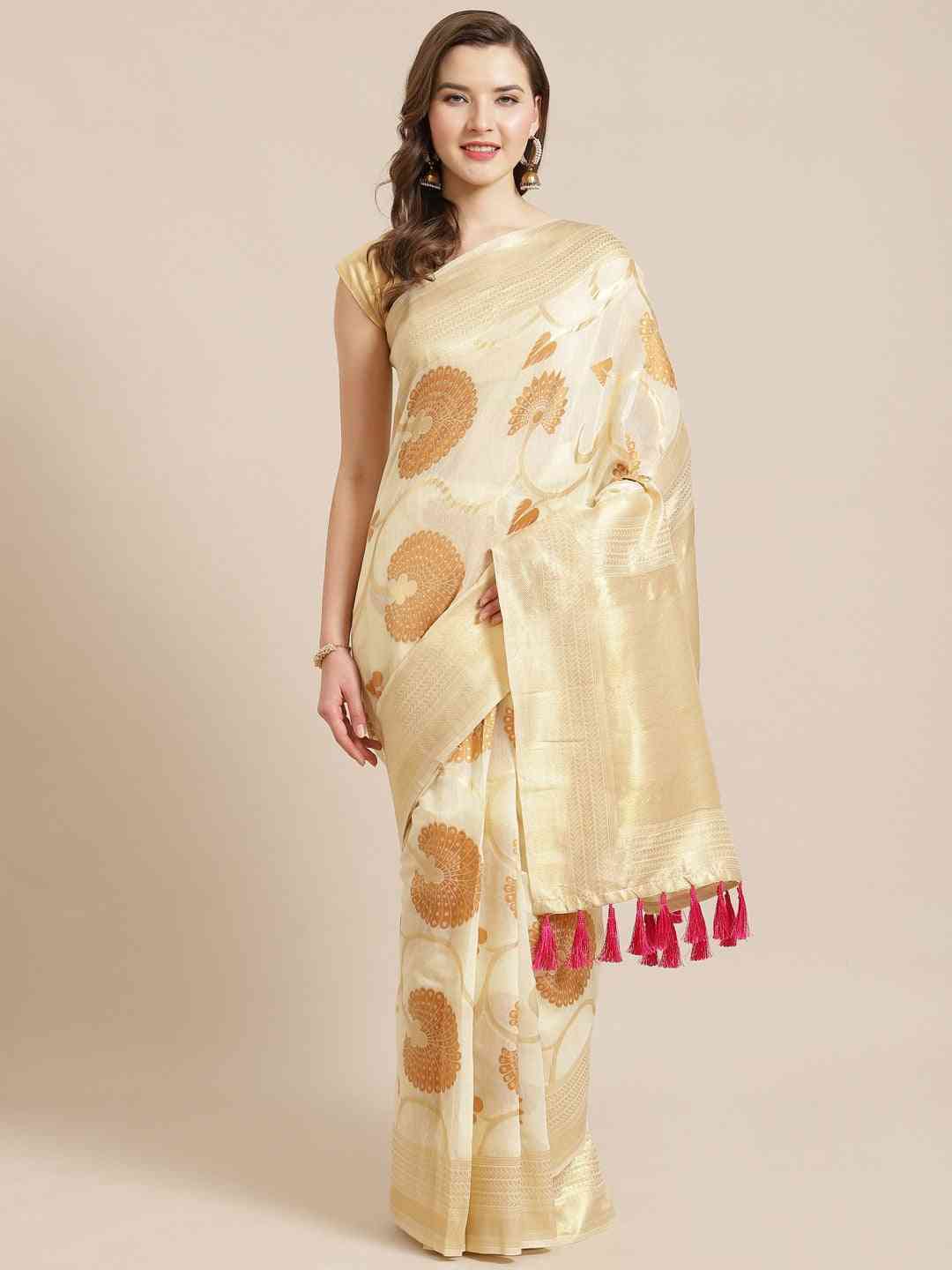  Stylish Cotton Blend Woven Design Saree 