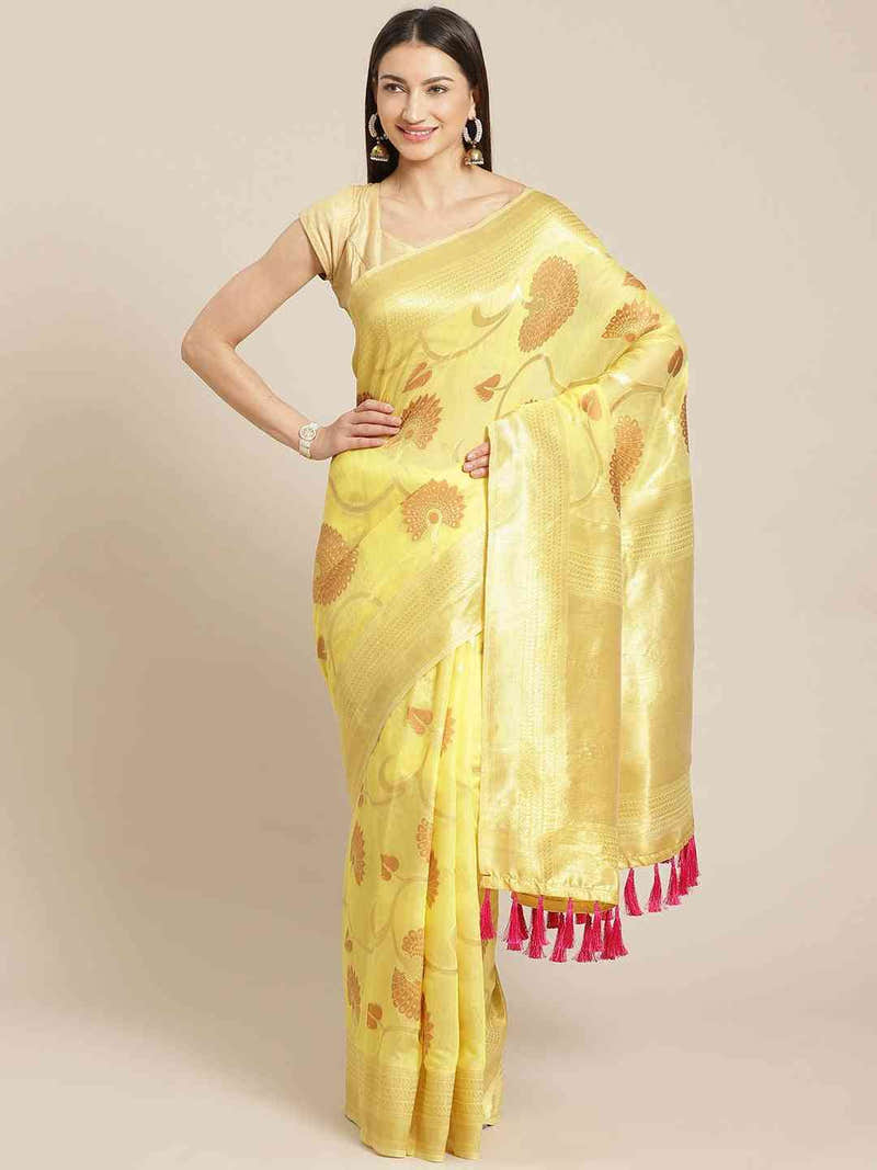 Stylish Cotton Blend Woven Design Saree