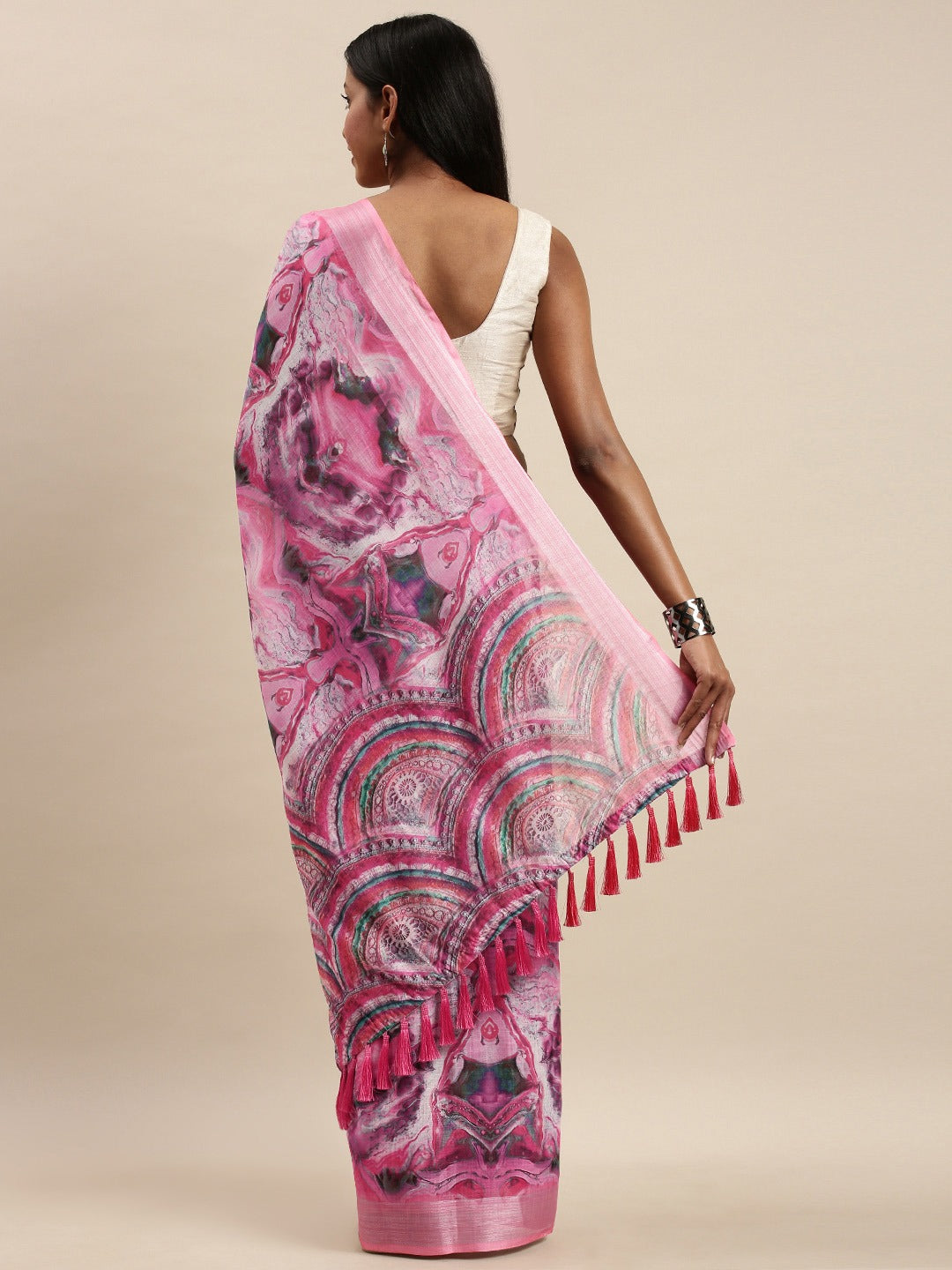  Beautiful Soft Linen Abstract Print Saree