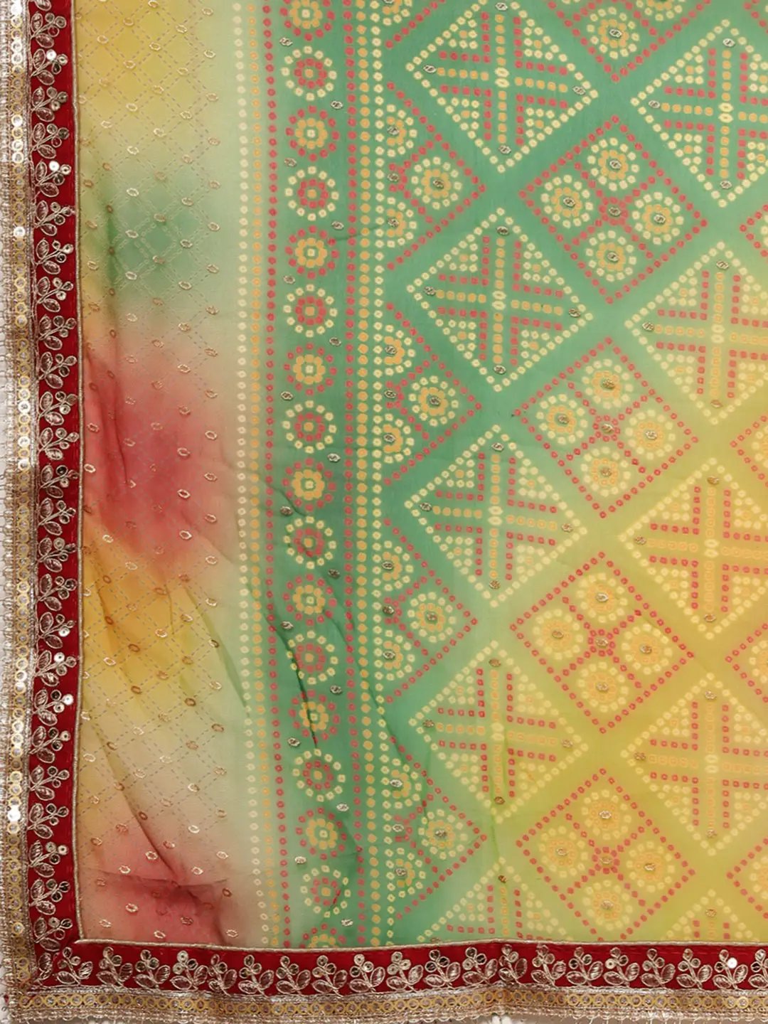 Georgette Bandhani Saree with Embroidery Work 