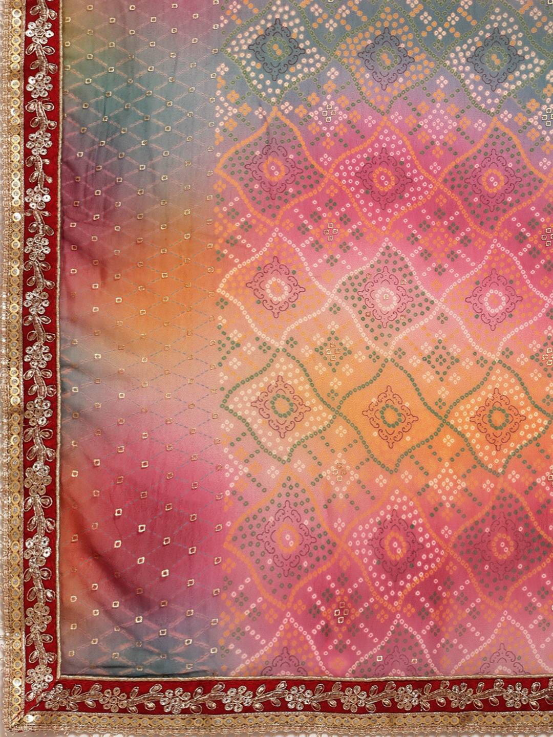 Poly Georgette Bandhani Saree With Sequence Work Border