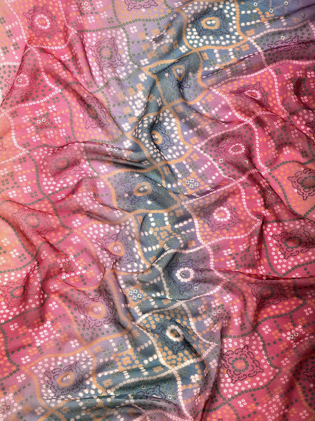 Poly Georgette Bandhani Saree With Sequence Work Border