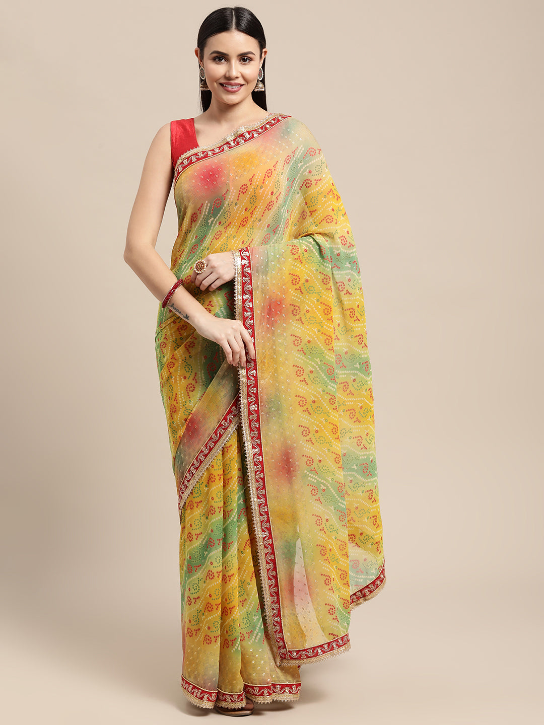Buy Georgette Bandhani Embroidery Saree 