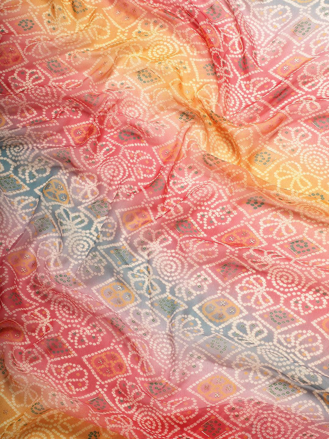 Poly Georgette Bandhani Saree With Sequence Work Border
