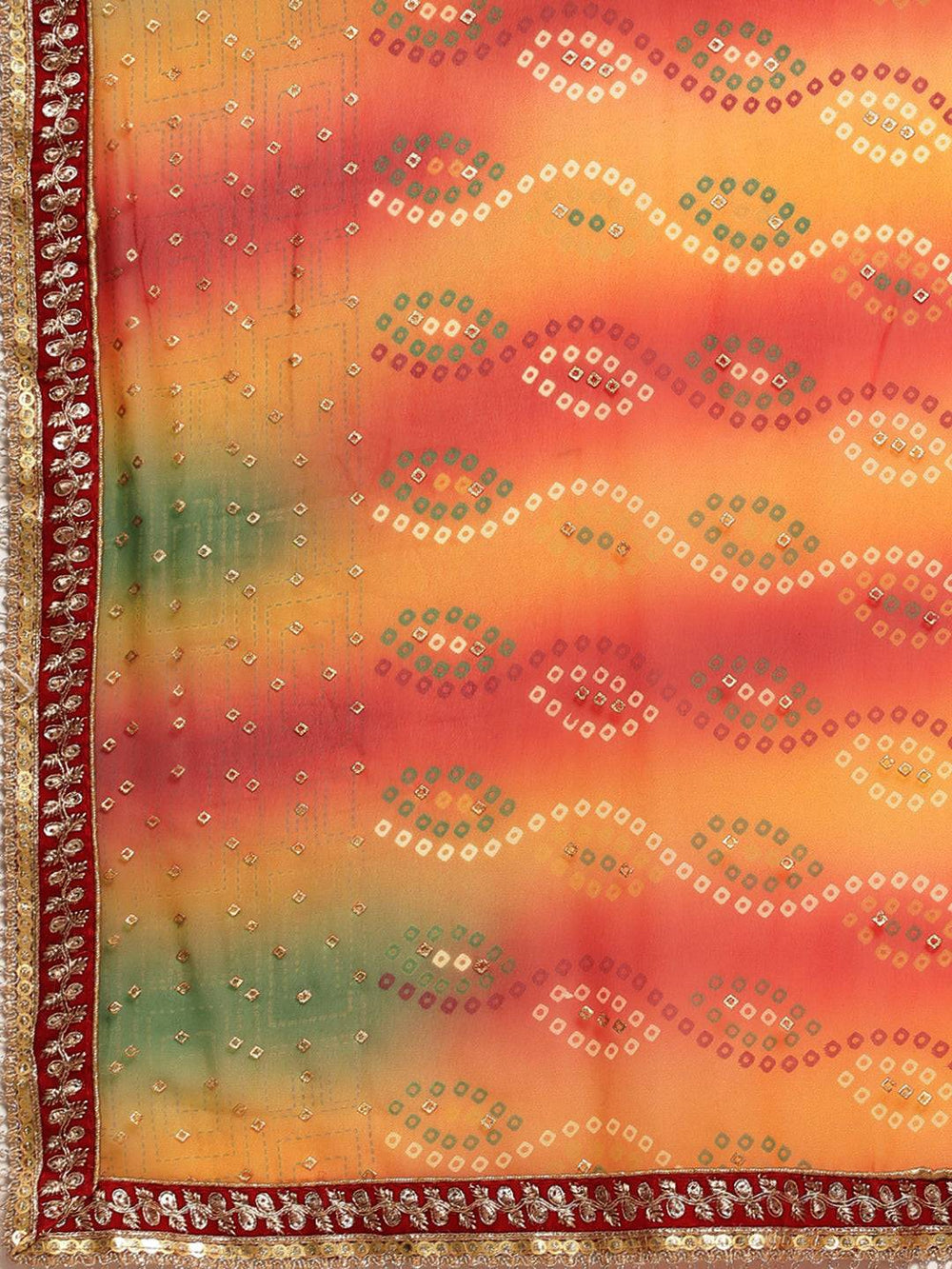 Poly Georgette Bandhani Saree With Sequence Work Border