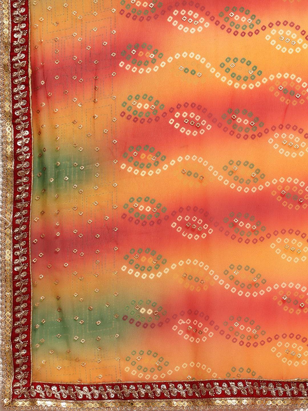 Poly Georgette Bandhani Saree With Sequence Work Border