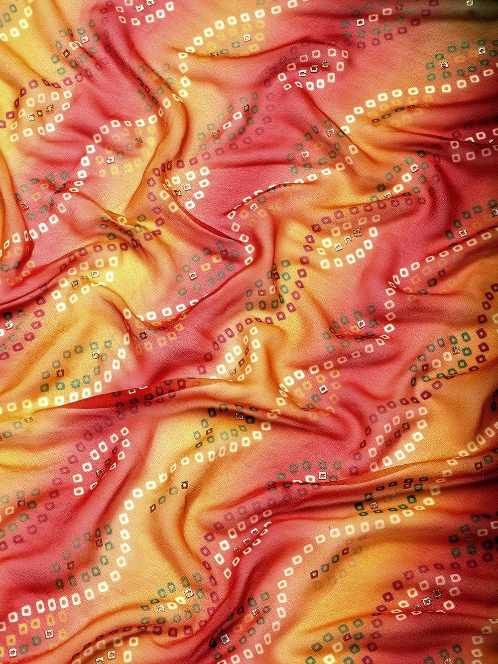 Poly Georgette Bandhani Saree With Sequence Work Border