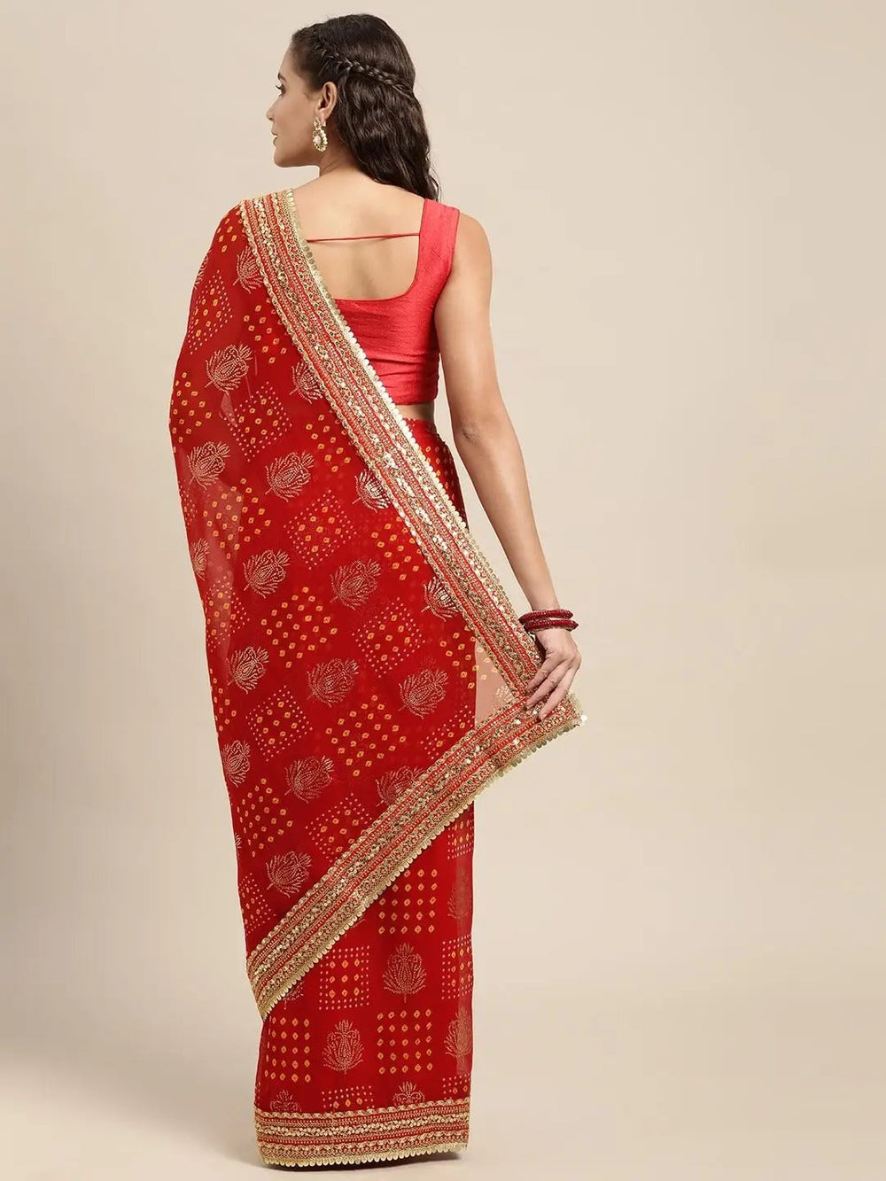  Poly Chiffon Bandhej Print Saree for Festive Wear