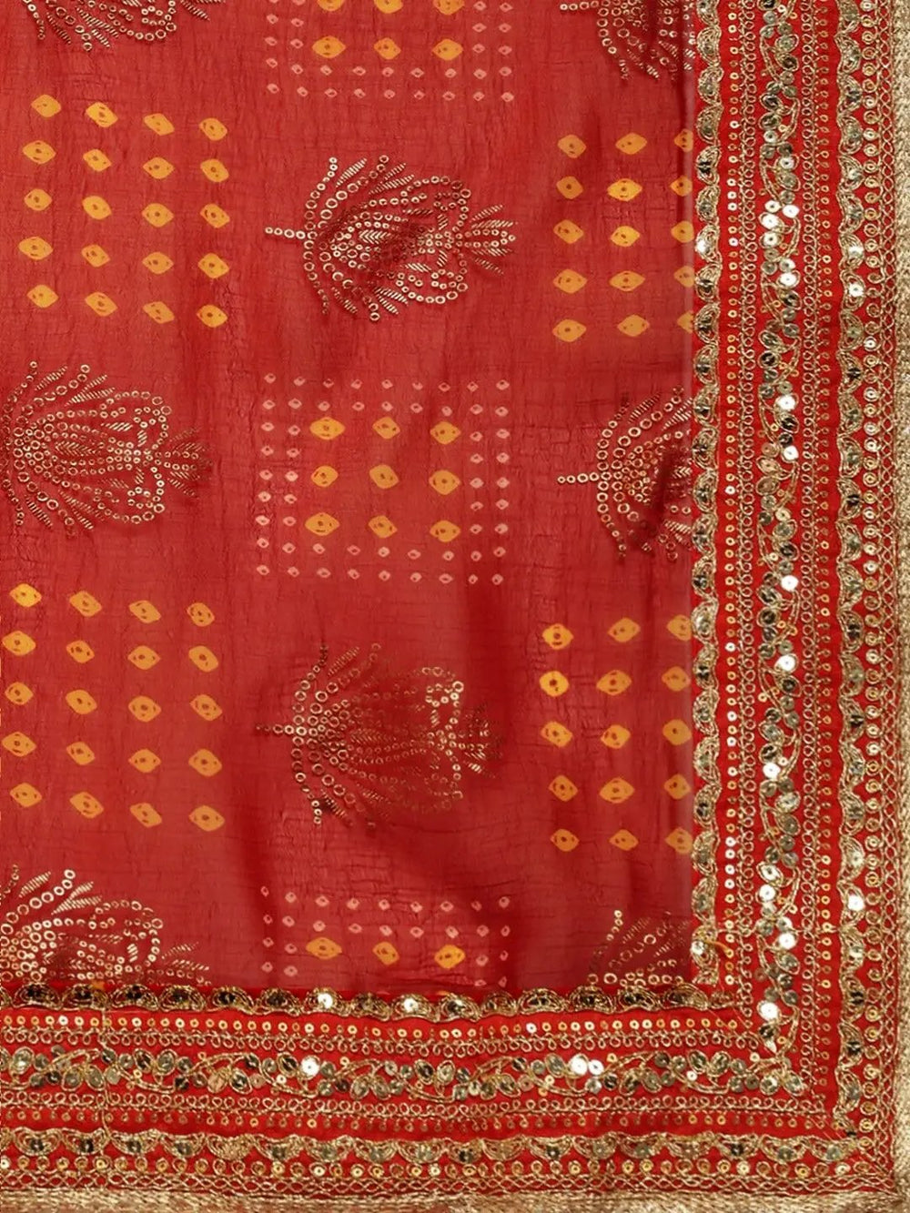  Poly Chiffon Bandhej Print Saree for Festive Wear