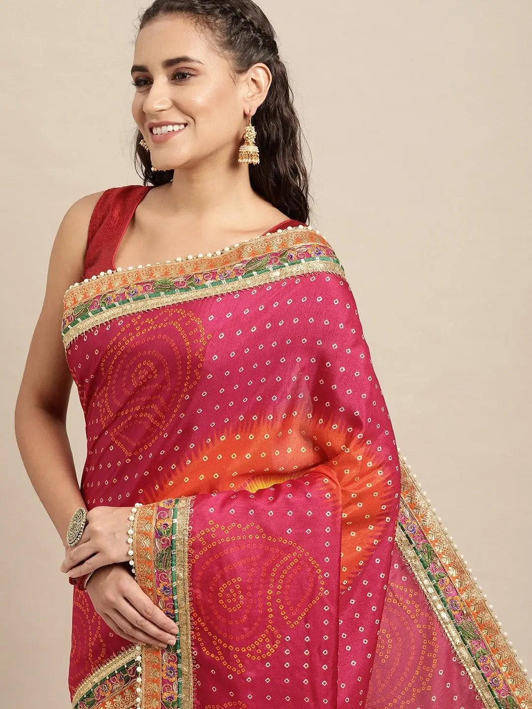  Poly Chiffon Half Half Bandhej Print Saree
