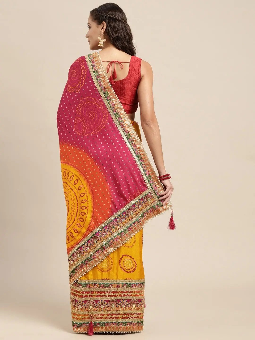  Poly Chiffon Half Half Bandhej Print Saree