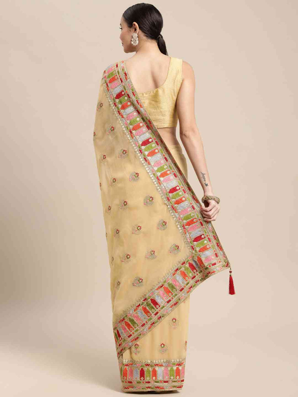 Georgette Bandhani With Embroidered Work Lace Border Saree