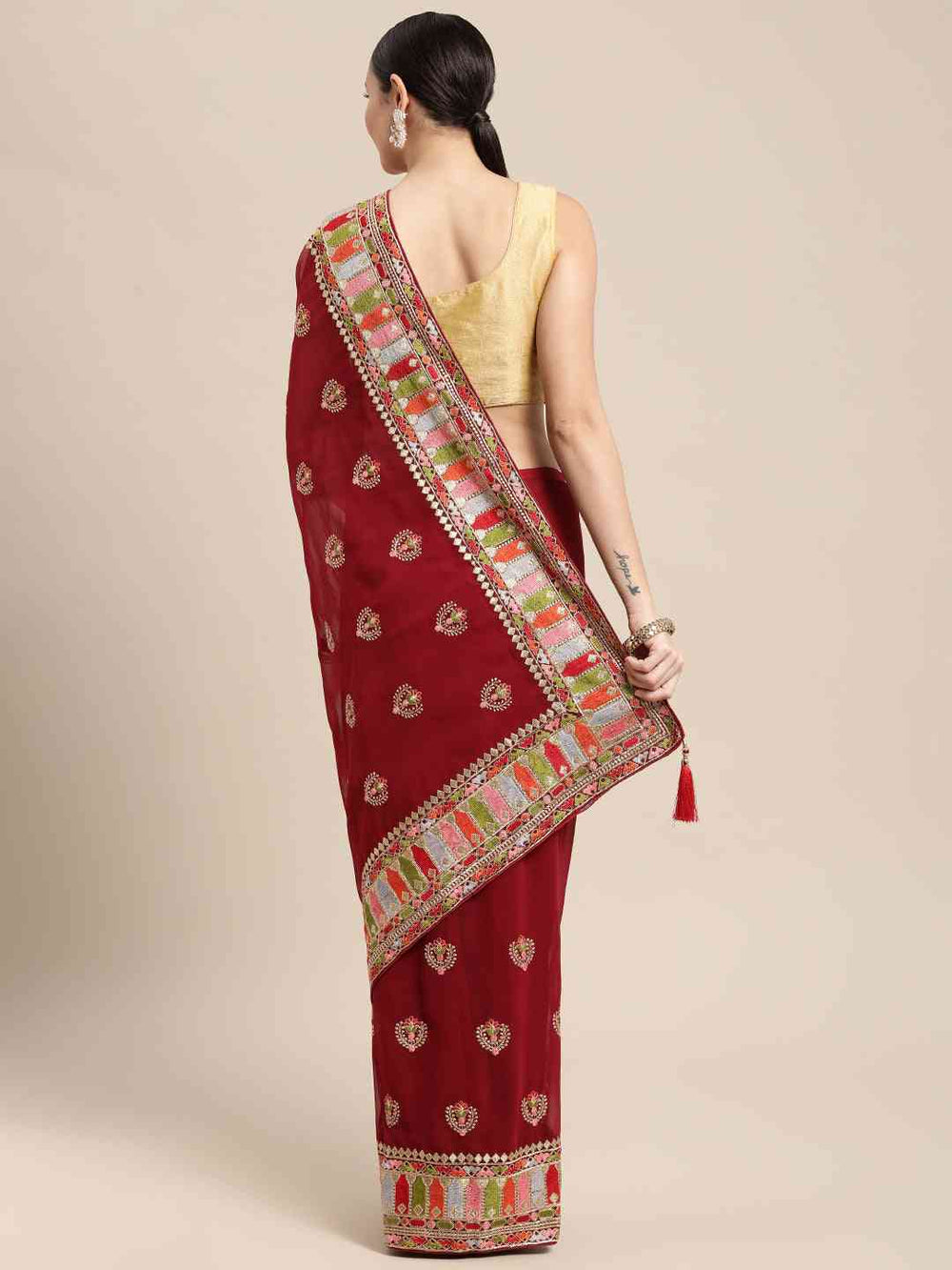 Georgette Bandhani With Embroidered Work Lace Border Saree