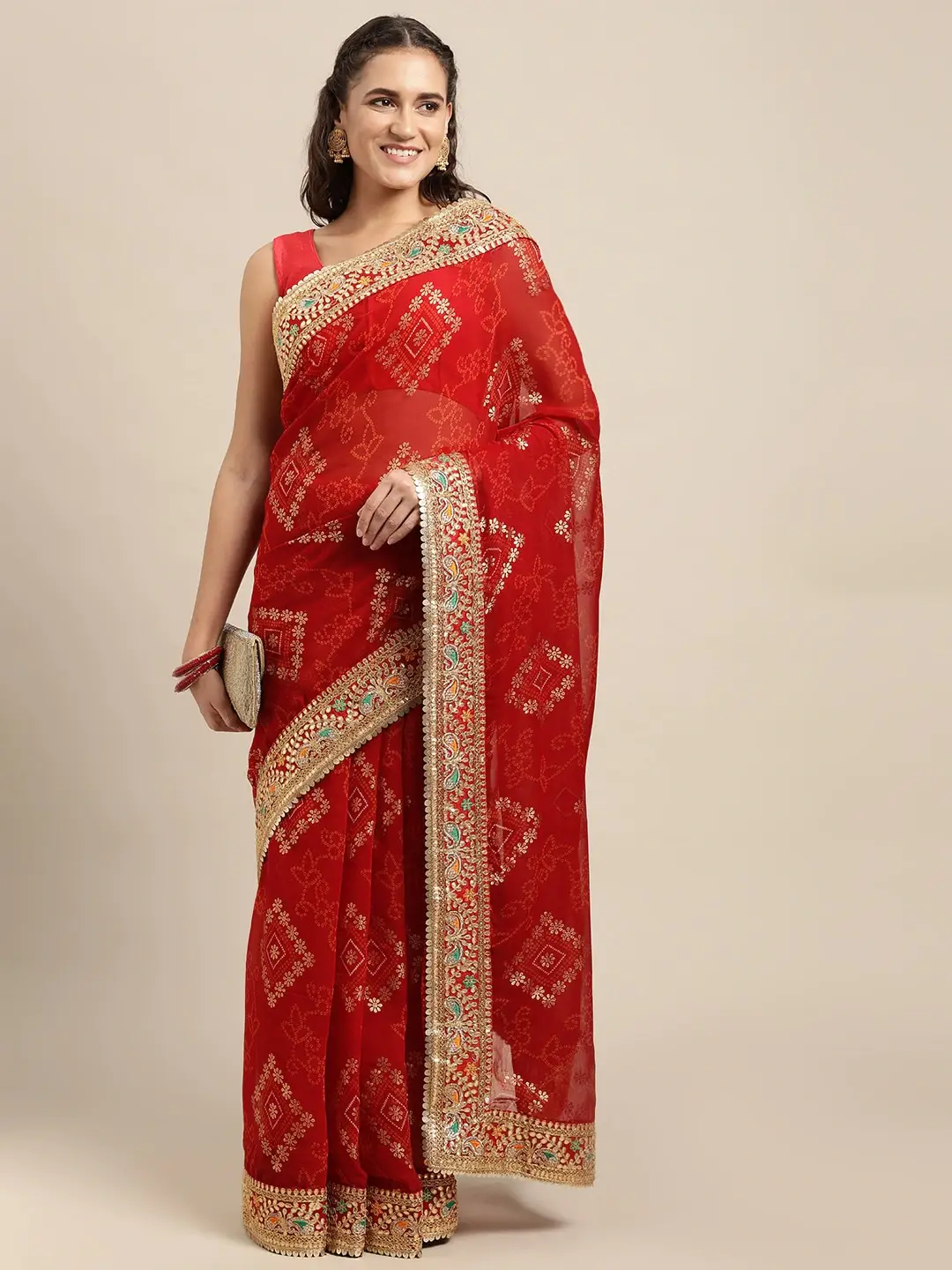  Chiffon Foil And Bandhej Print Saree