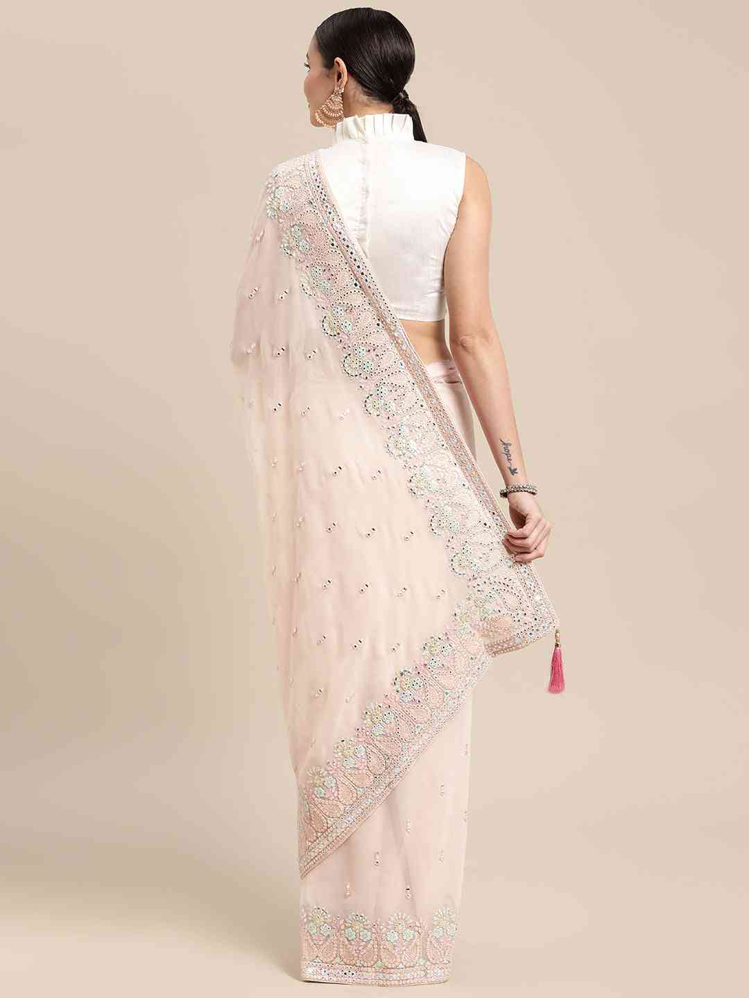 Pure Georgette With Chikankari Embroidered Work Saree