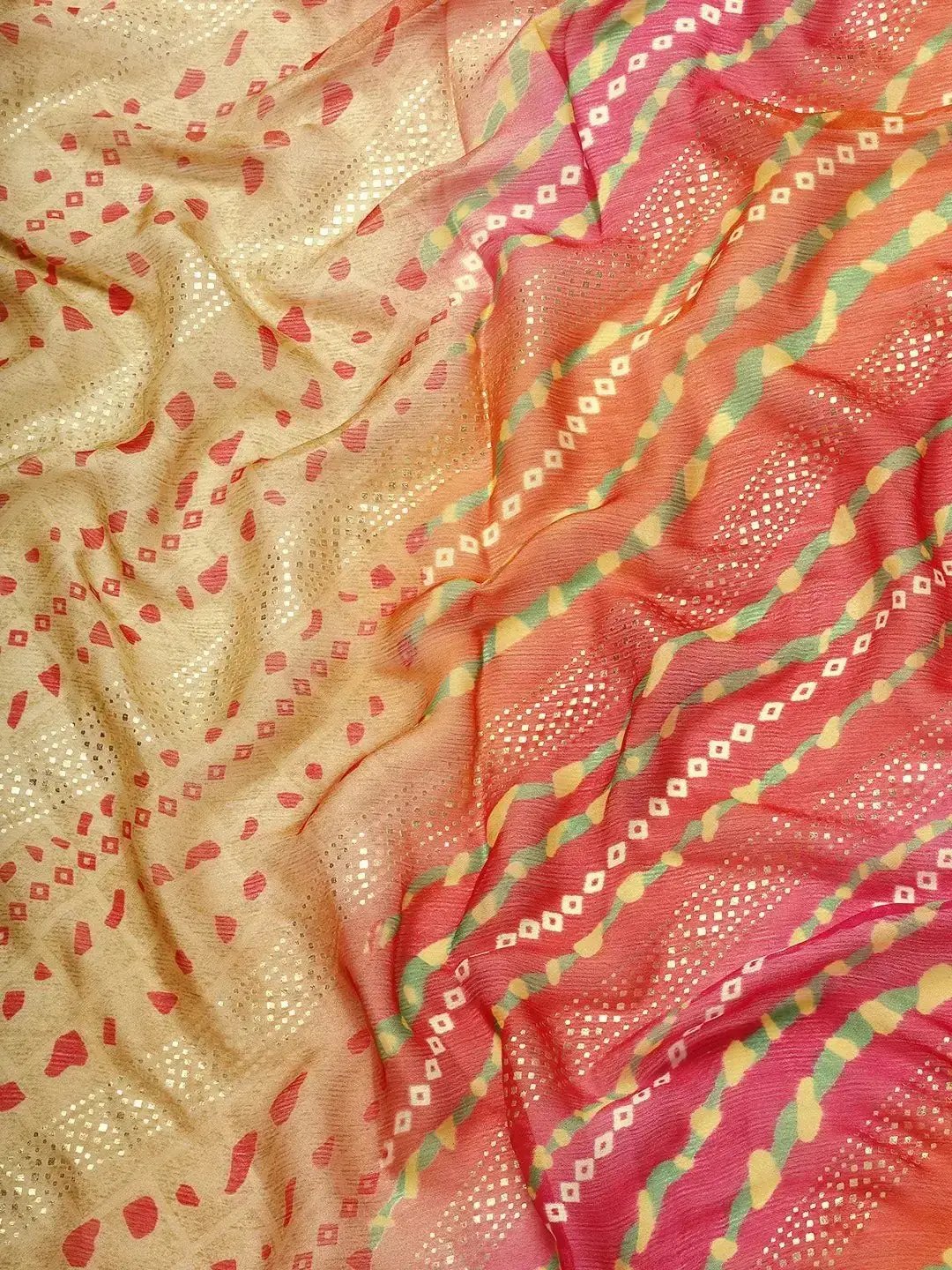 Stylish Bandhani Print Silk Saree with Embroidery Work