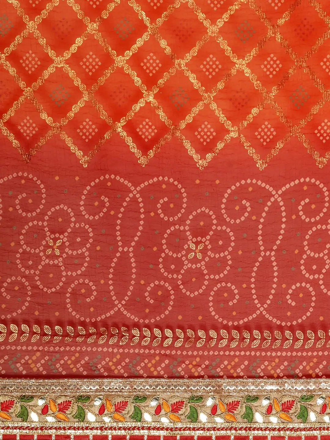 Poly Chiffon Saree with Gota Patti Work Bandhej Print