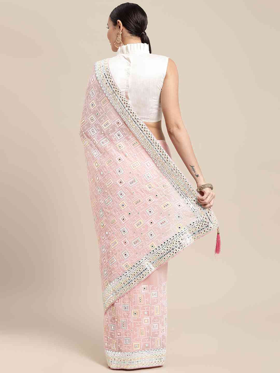 Pure Georgette With Chikankari Embroidered Work Saree