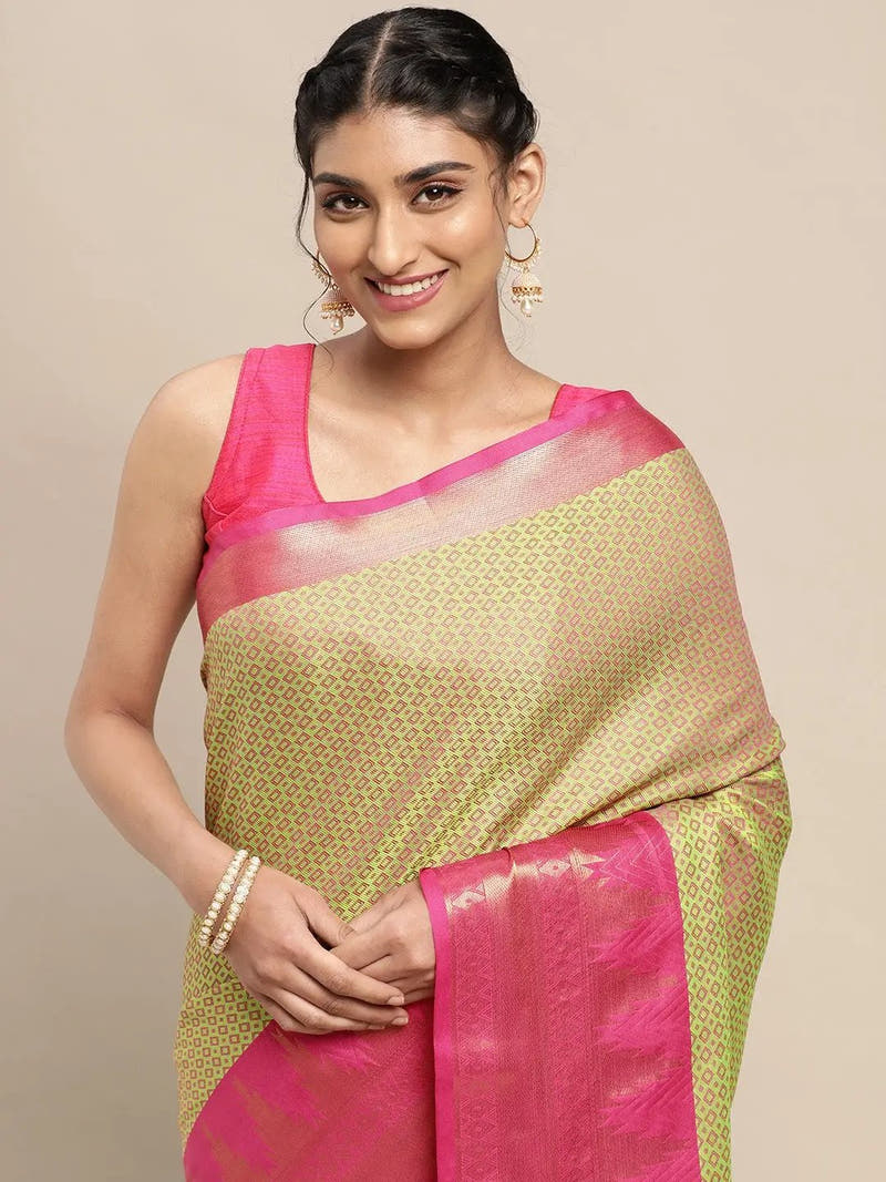 Uppada Cotton Silk Saree With Self Butti