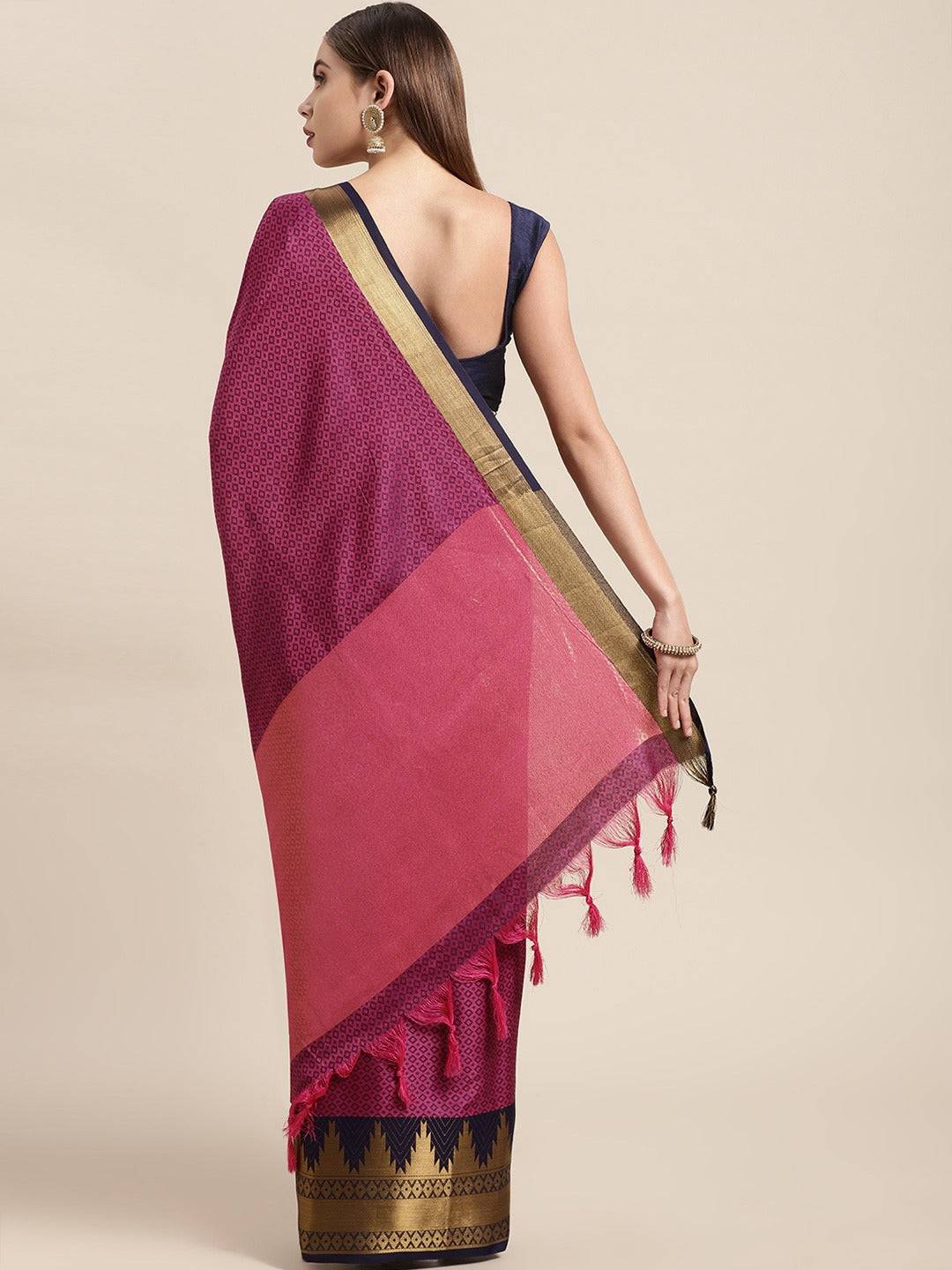 Uppada Cotton Silk Saree With Self Butti