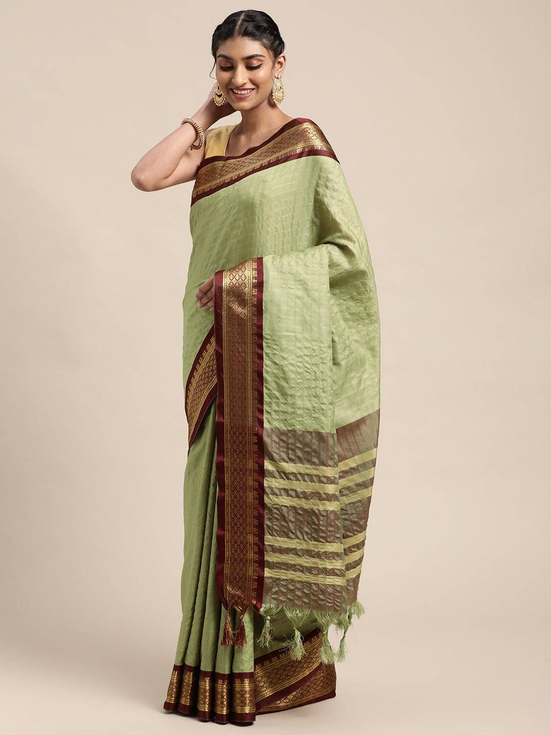 Uppada Cotton Silk Saree With Self Butti