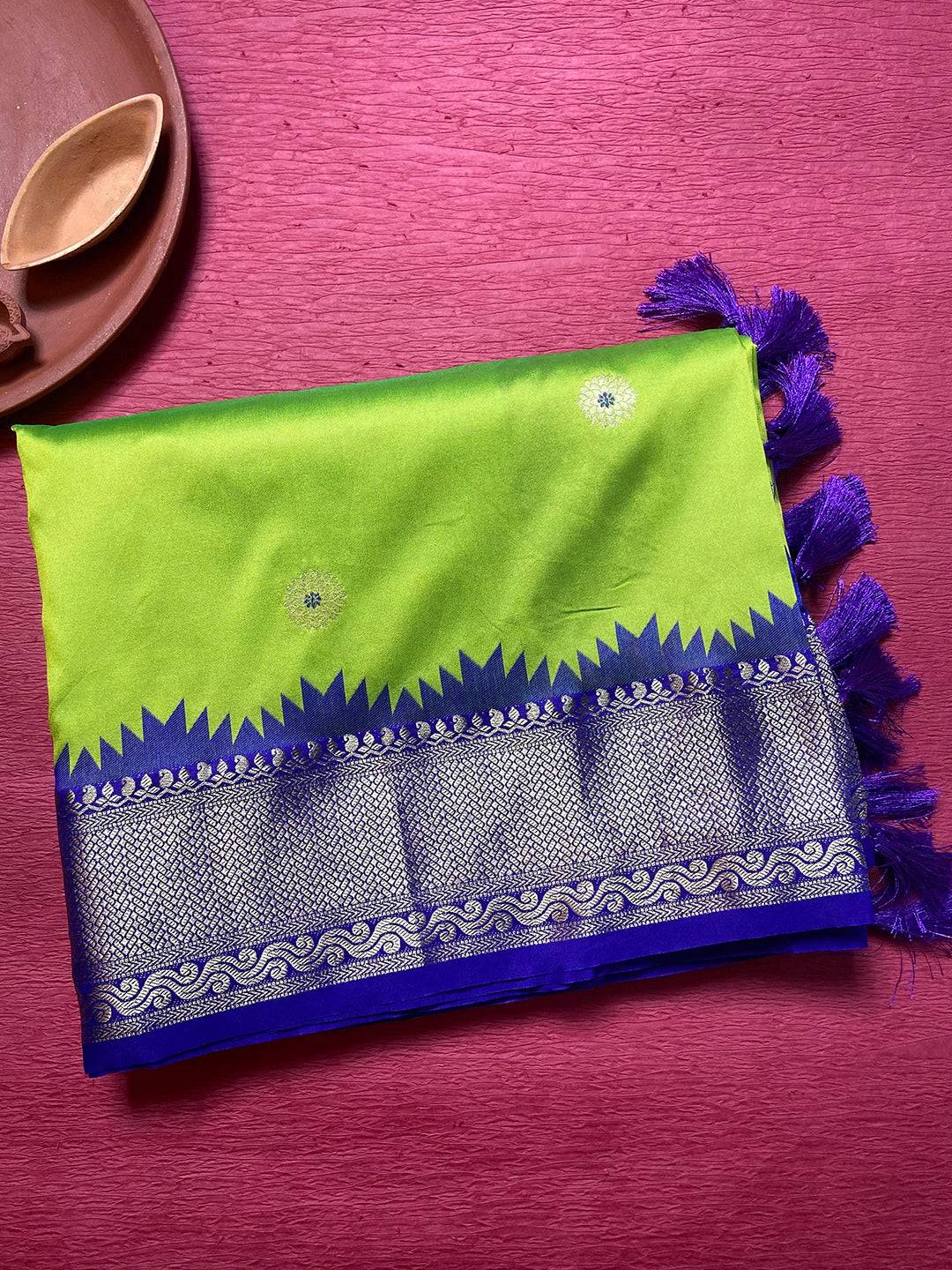 Lime Green Eyecapthear Gadhwal Silk Saree