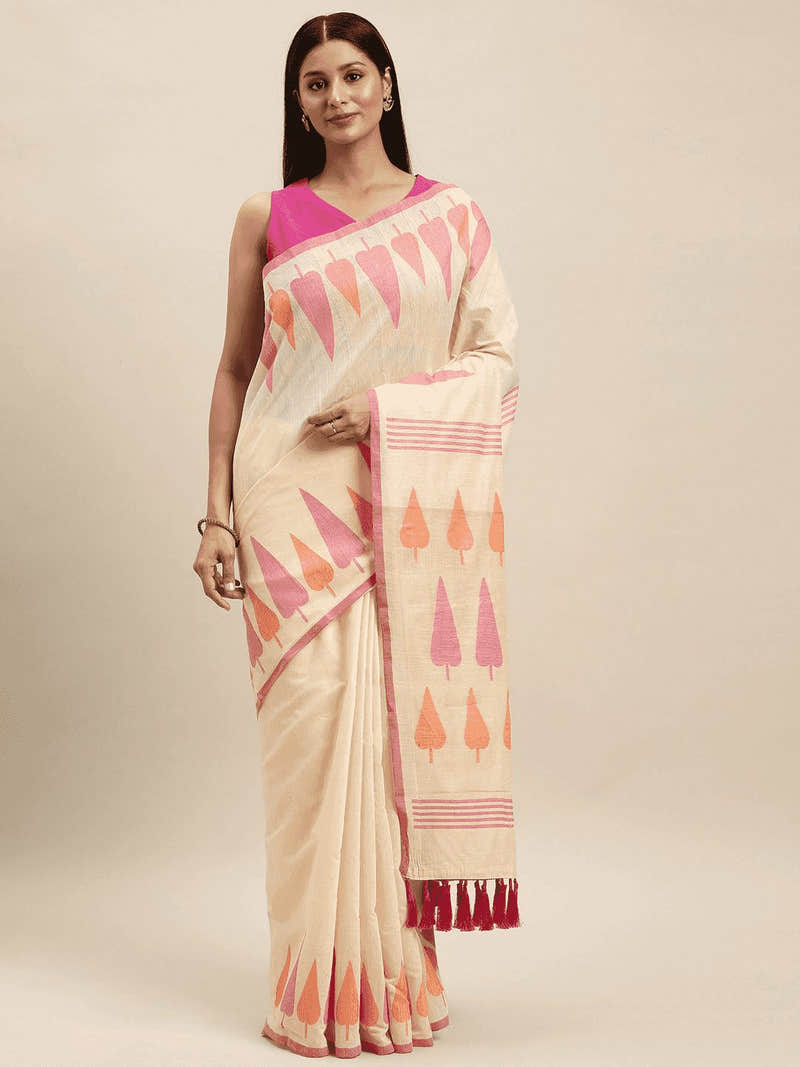 Beige Colour Cotton Silk Minakari Weaving Saree