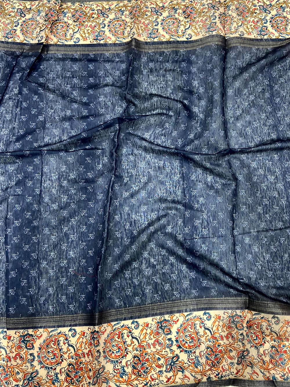 Navy Chanderi Phulkari Floral Digital Print Saree