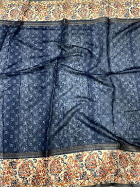 Navy Chanderi Phulkari Floral Digital Print Saree