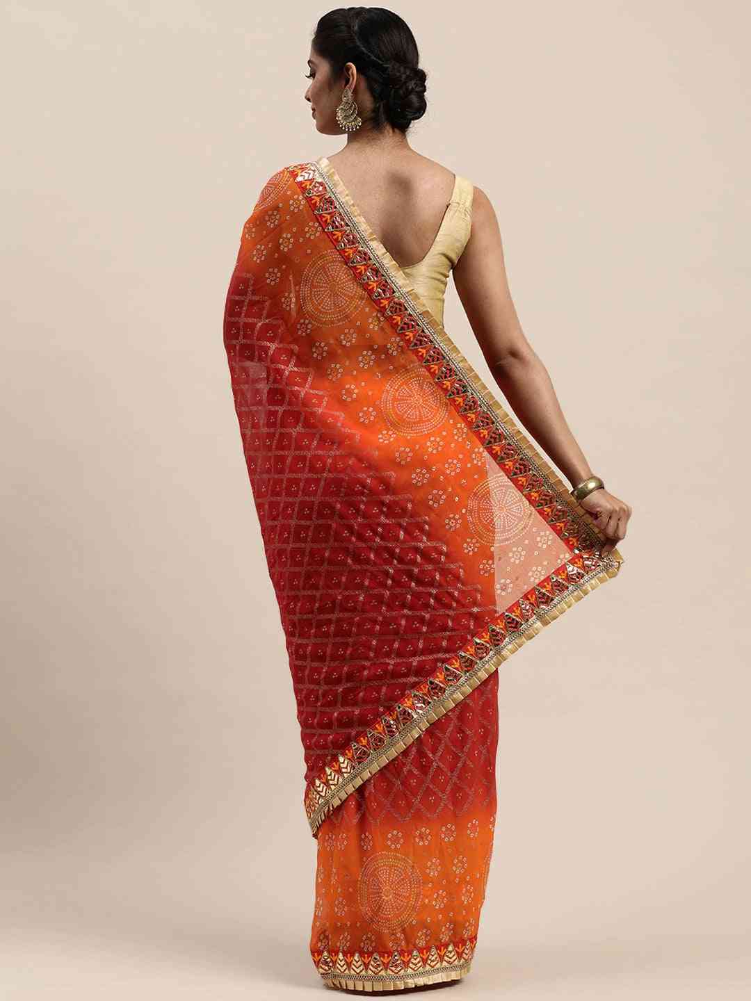 Poly Chiffon Foil & Bandhej Print Festive Saree