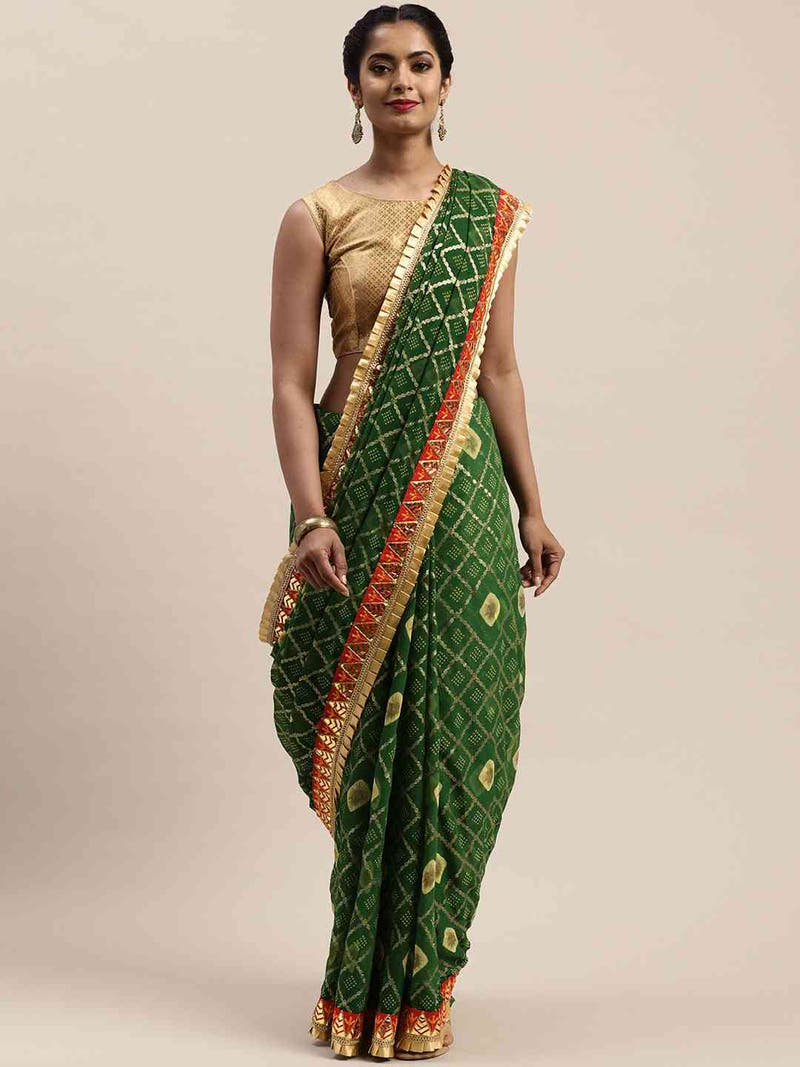 Poly Chiffon Foil & Bandhej Print Festive Saree
