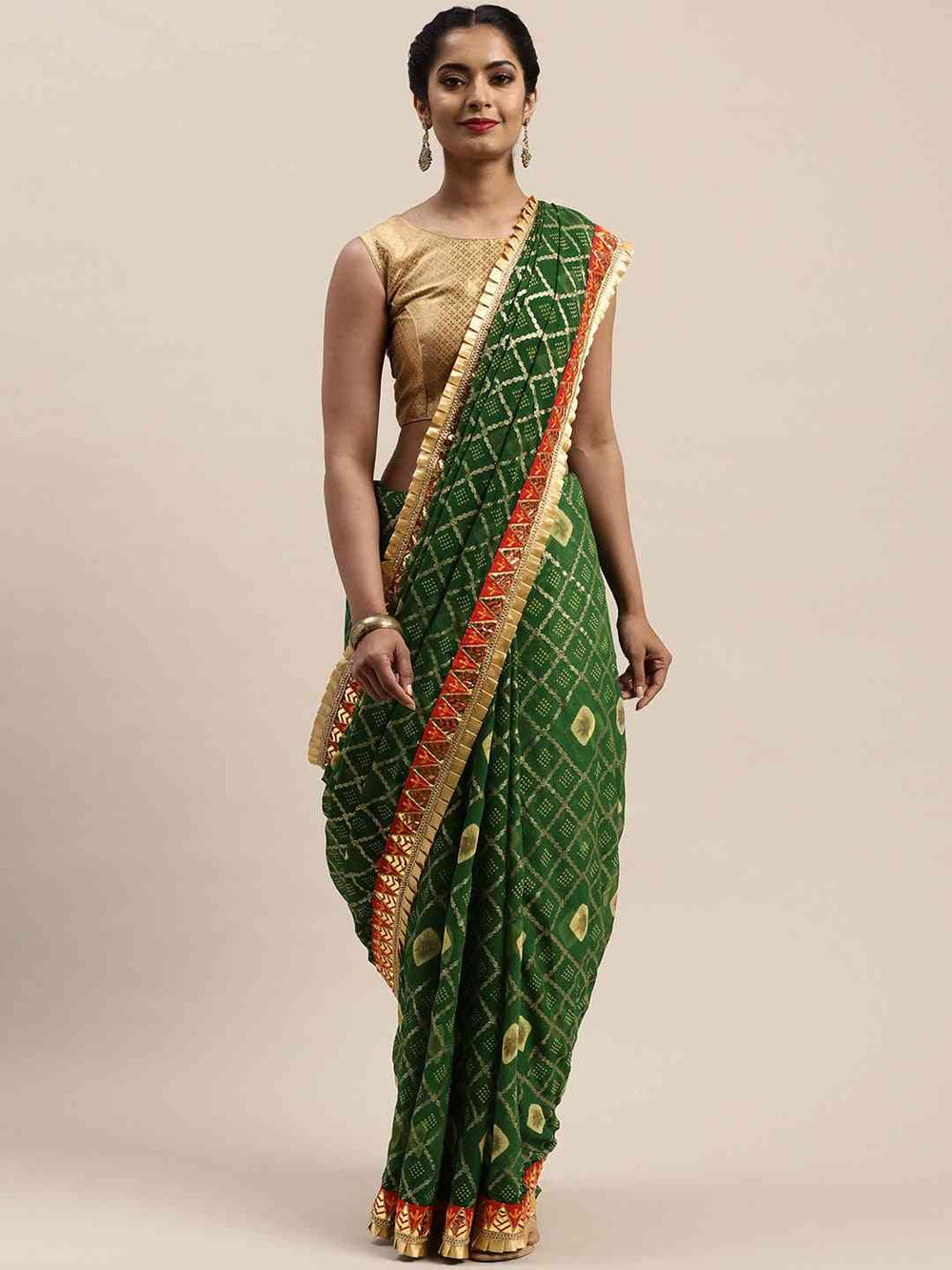 Poly Chiffon Foil & Bandhej Print Festive Saree