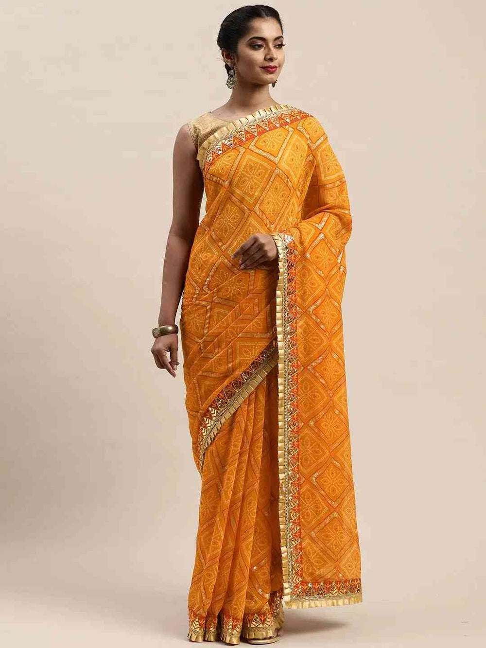 Poly Chiffon Foil & Bandhej Print Festive Saree