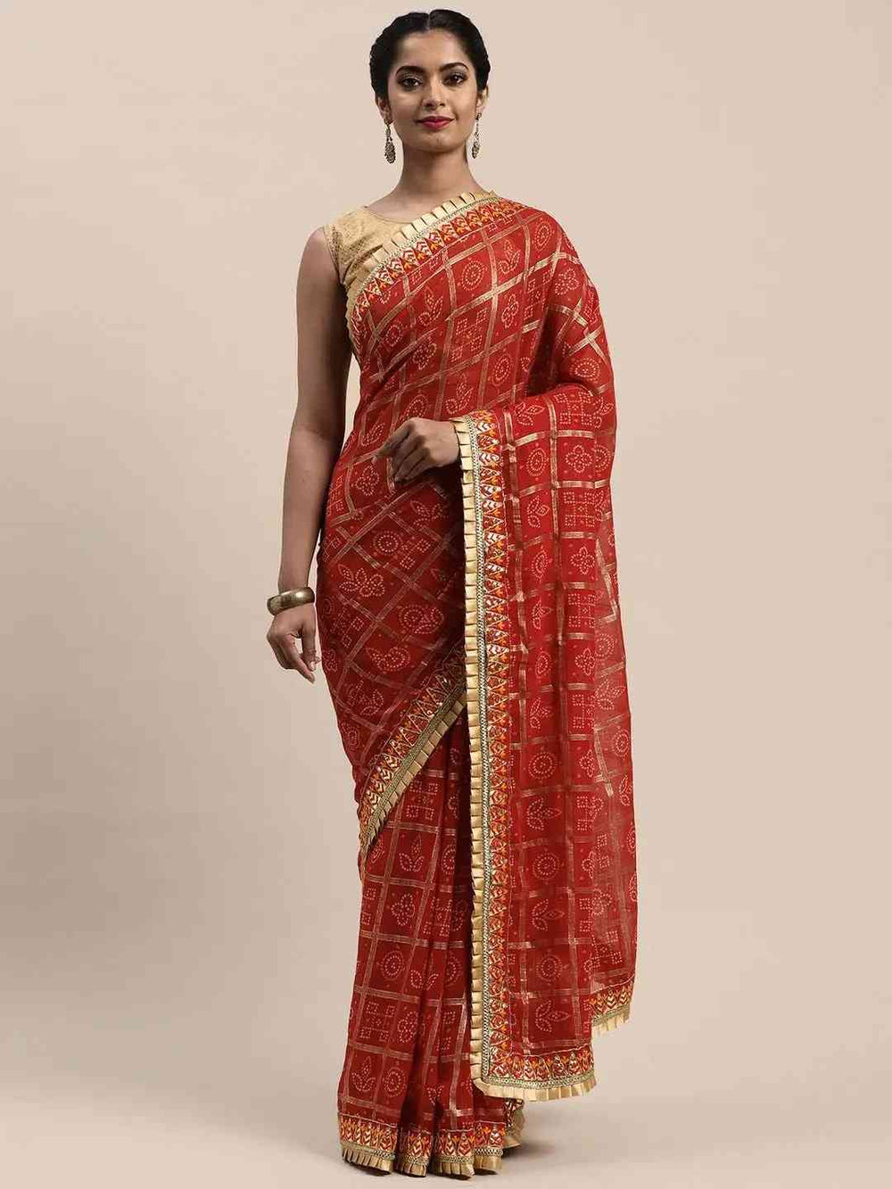 Poly Chiffon Foil & Bandhej Print Festive Saree