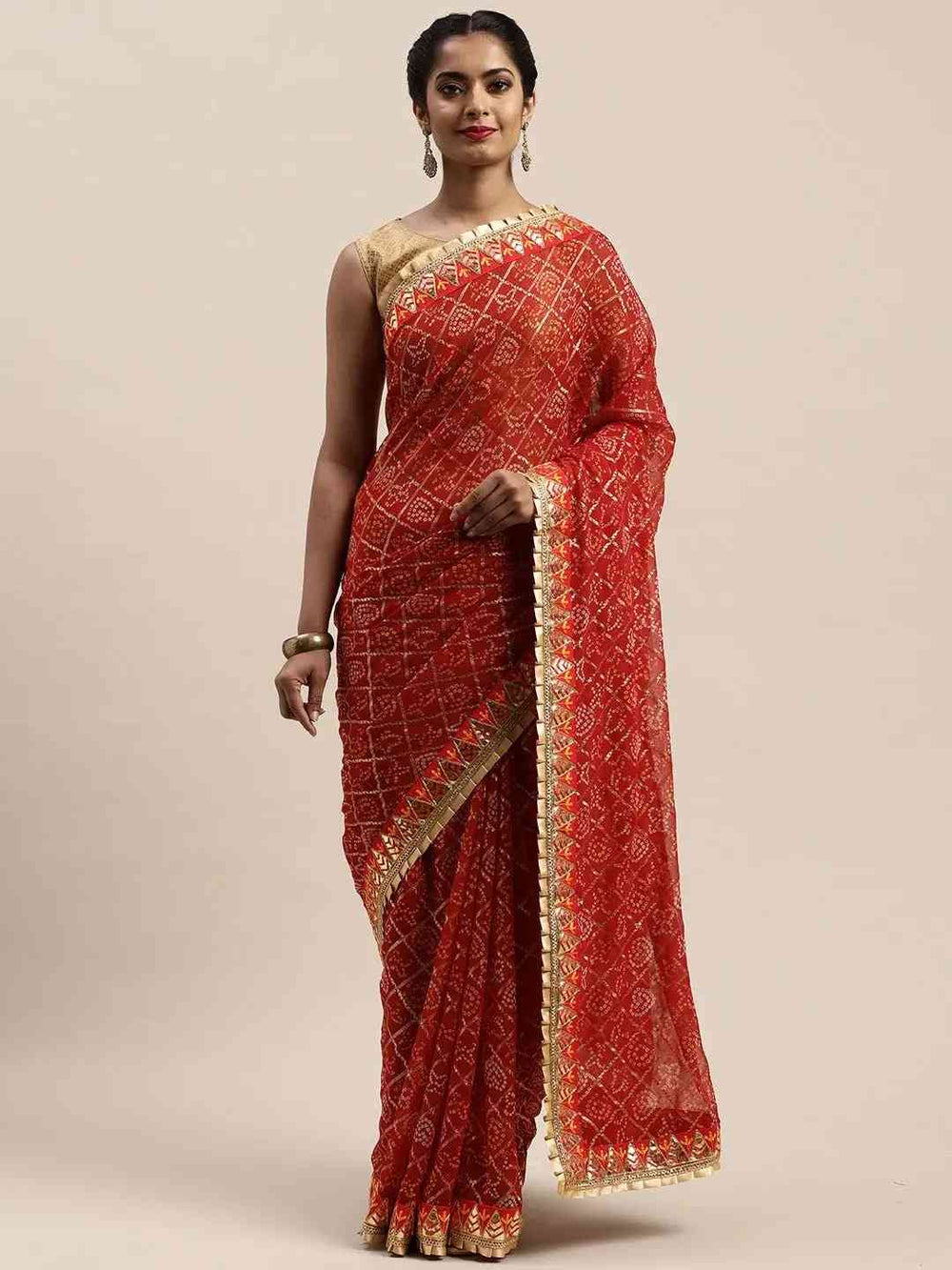 Poly Chiffon Foil & Bandhej Print Festive Saree