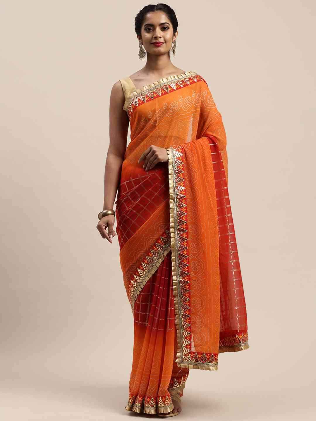 Poly Chiffon Foil & Bandhej Print Festive Saree