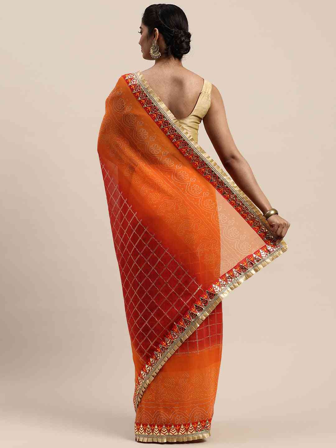 Poly Chiffon Foil & Bandhej Print Festive Saree