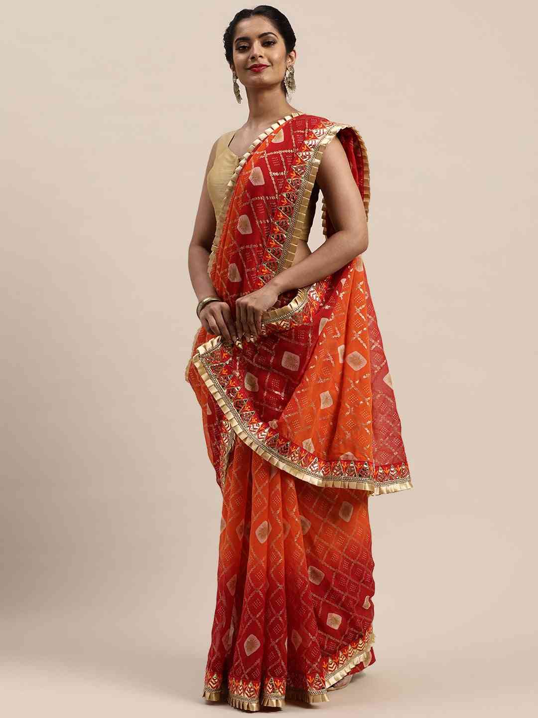 Poly Chiffon Foil & Bandhej Print Festive Saree