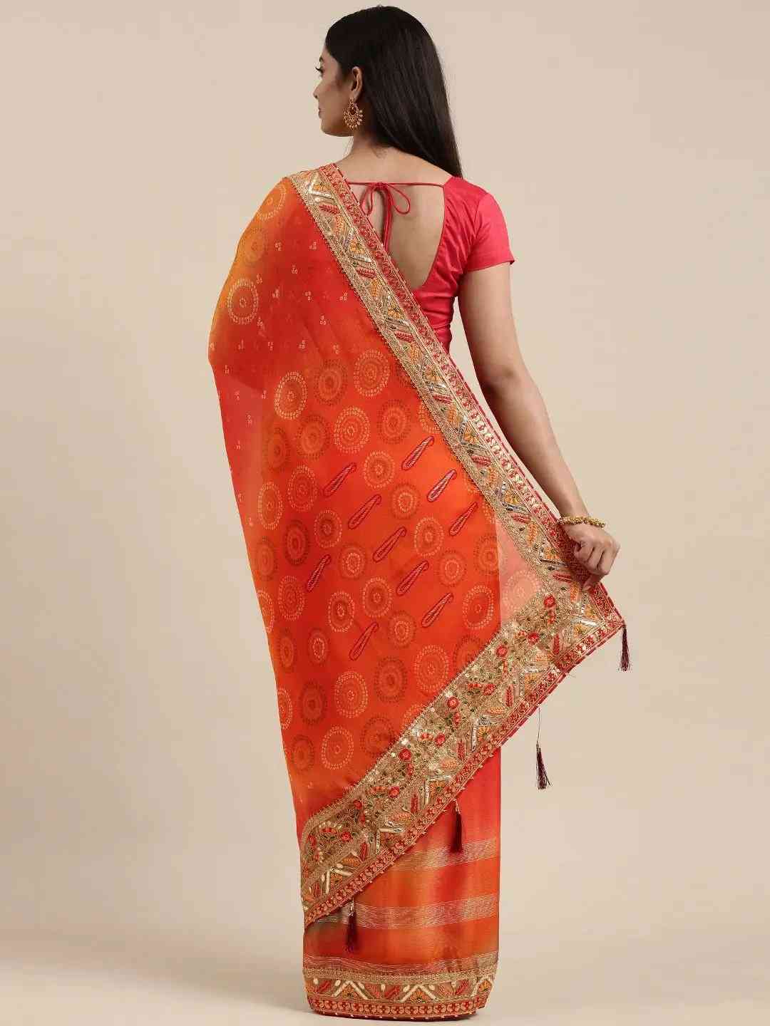 Poly Chiffon Foil & Bandhej Print Festive Saree