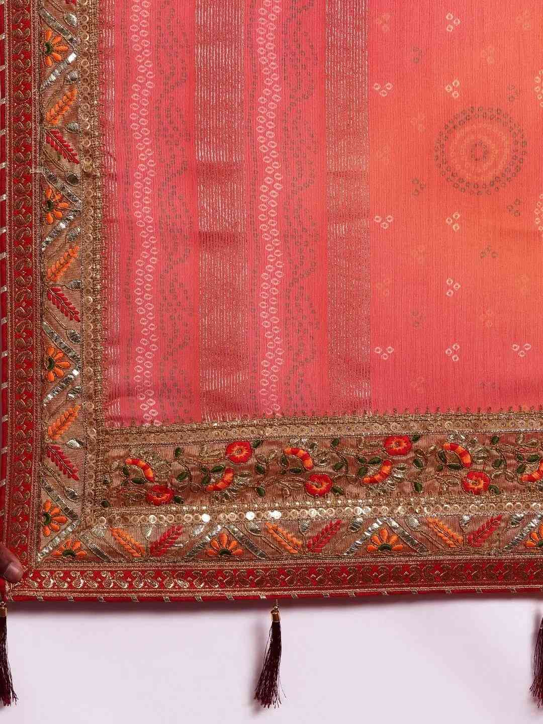Poly Chiffon Foil & Bandhej Print Festive Saree