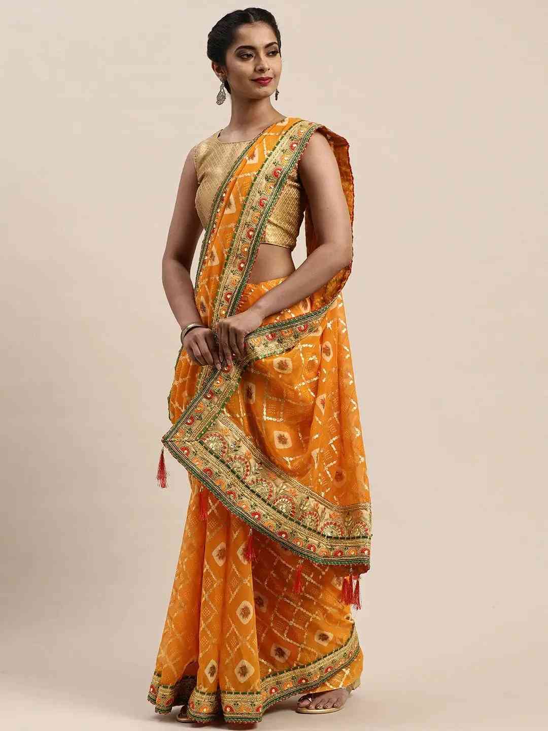 Poly Chiffon Foil & Bandhej Print Festive Saree