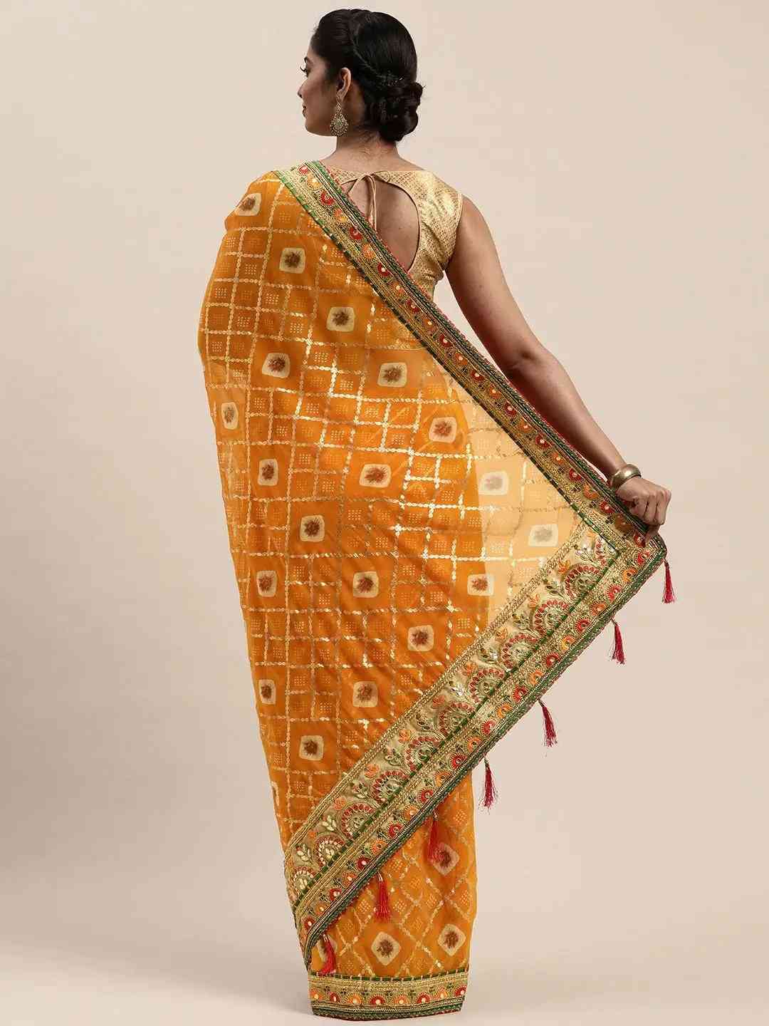 Poly Chiffon Foil & Bandhej Print Festive Saree